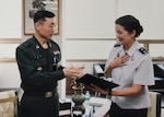 U.S. Air Force Maj. Gen. Nina Armagno, director of plans and policy (J5) for U.S. Strategic Command (USSTRATCOM), meets with Republic of Korea (ROK) Army Brig. Gen. Lee Jung-woong, acting J5 for the ROK Joint Chiefs of Staff (JCS), during her visit to the ROK JCS headquarters in Seoul, Oct. 17, 2017. Armagno and members of her staff visited Seoul for senior leader discussions on USSTRATCOM’s continuing partnership with the Republic of Korea. One of nine Department of Defense unified combatant commands, USSTRATCOM has global responsibilities assigned through the Unified Command Plan that include strategic deterrence, space operations, cyberspace operations, joint electronic warfare, global strike, missile defense and intelligence.
