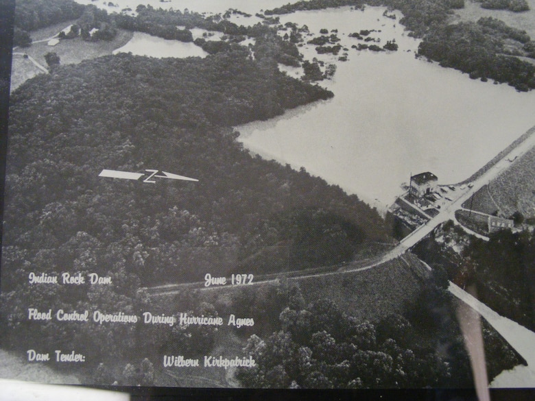 Tropical Storm Agnes in June of 1972 was the first and only time Indian Rock Dam has seen spillway flow. What that means is that the area behind the dam filled to its capacity - holding back 9.1 billion gallons of water from downstream communities - and excess water flowed past the dam through its concrete spillway. All elements functioned as designed. While Indian Rock Dam did not prevent all flooding in York, it did significantly reduce what could have been much worse flooding. Some have estimated that water could have been 13 feet higher than it was in York during Tropical Storm Agnes if Indian Rock Dam had not existed.