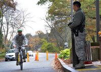 Bicyclists entering Hanscom