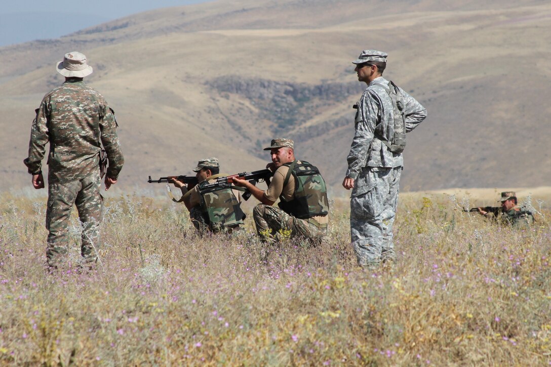 U.S. and Armenian soldiers train together in Armenia.