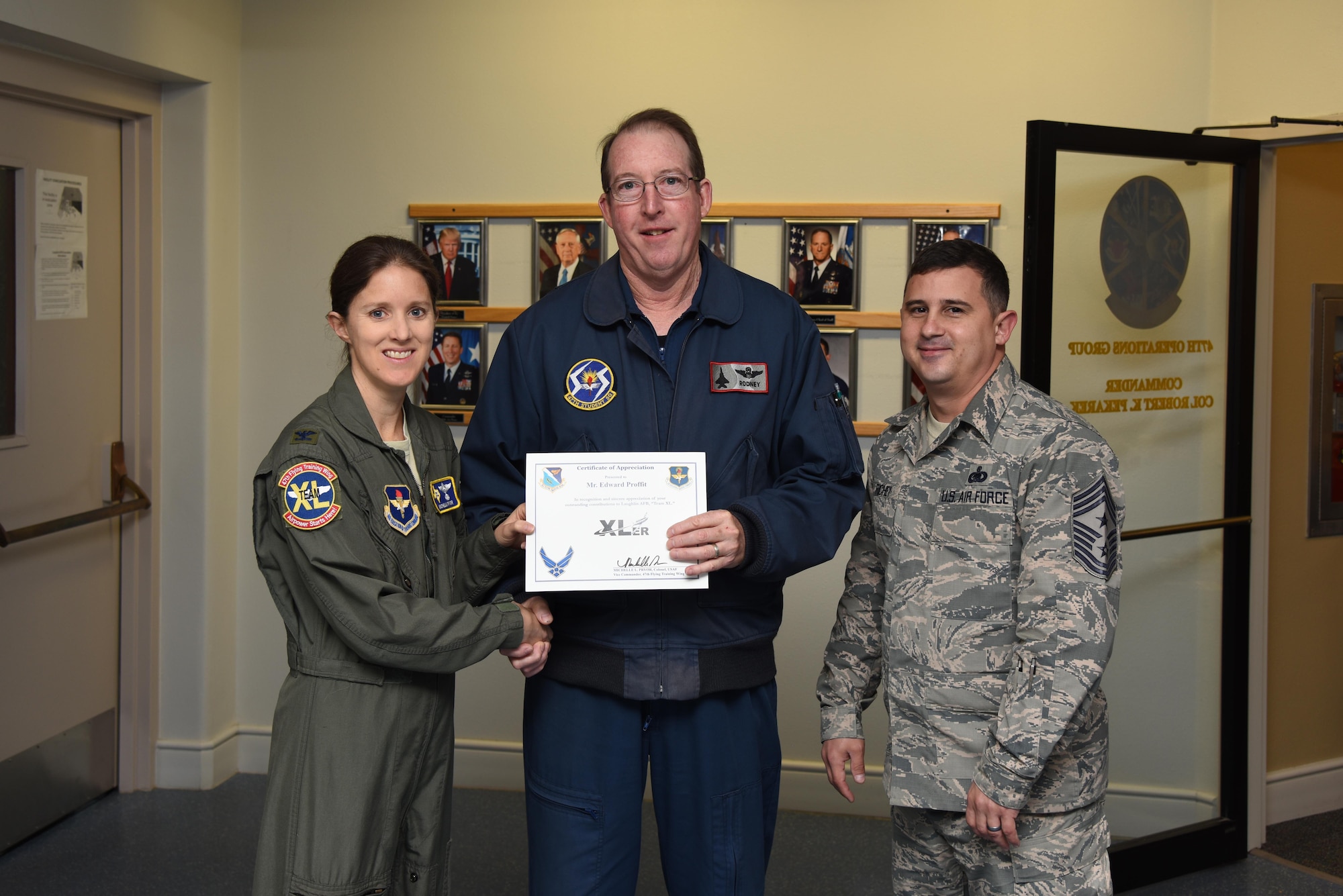 Edward Proffit, 47th Student Squadron T-6 Texan II civilian simulator instructor and phase one handler, was chosen by wing leadership to be the “XLer” for the week of Oct. 18, 2017. The “XLer,” a wing-level program, is awarded to those who consistently make outstanding contributions to their unit and Laughlin’s mission. (U.S. Air Force photo/Airman 1st Class Anne McCready)