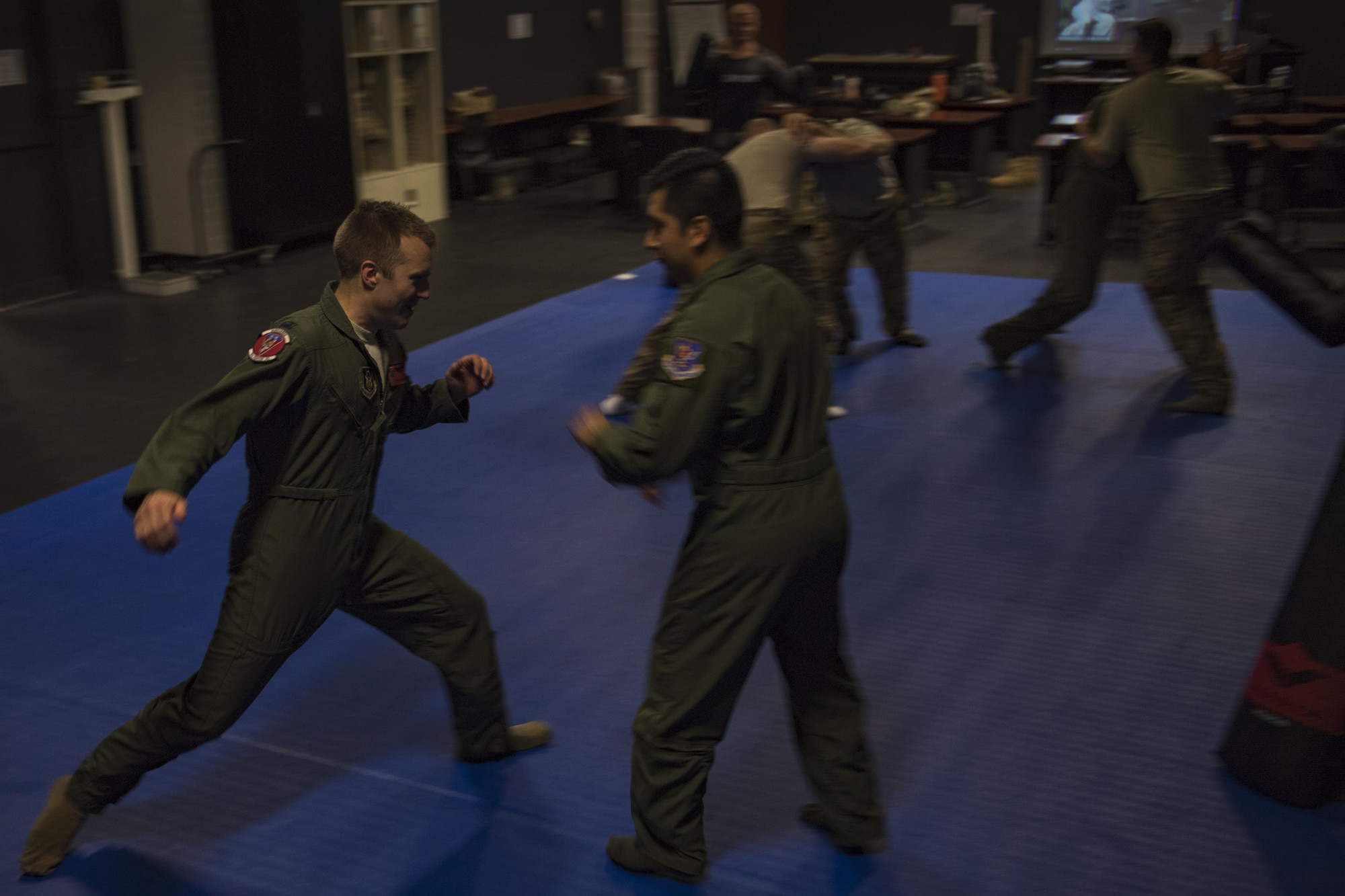 Airmen assigned to Moody Air Force Base practice skills learned in combat survival training, Oct. 23, 2017, at Moody Air Force Base, Ga. The new, three-day combined training is designed to merge many smaller courses and seamlessly tie together skills that could be used in the event that Airmen become isolated during a mission. (U.S. Air Force photo by Senior Airman Daniel Snider)