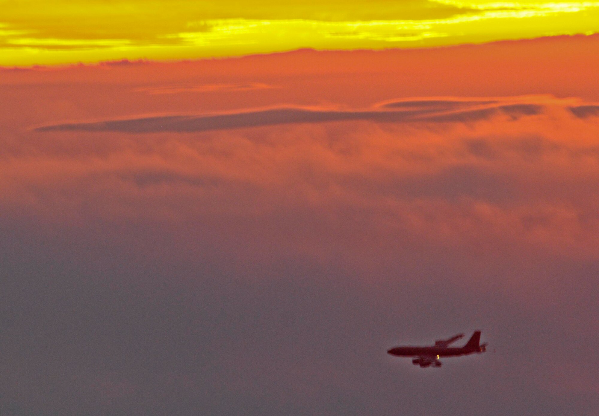 A U.S. Air Force KC-135 Stratotanker changes lead formation Nov. 1, 2017, during a training mission for Tartan Flag, a Royal Air Force exercise in preparation for Red Flag 2018. The 100th Air Refueling Wing provided aircrew and maintainers in support of Tartan Flag Oct. 30 to Nov. 3. (U.S. Air Force photo by Senior Airman Justine Rho)