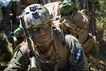 U.S. Marine Corps Lance Cpl. Brendan Mulcahy, a rifleman with 1st Light Armored Reconnaissance Battalion, 1st Marine Division, patrols while extracting from an observation post during Exercise Southern Katipo 17 (SK17), at St. Arnaud, New Zealand, Oct. 28, 2017.