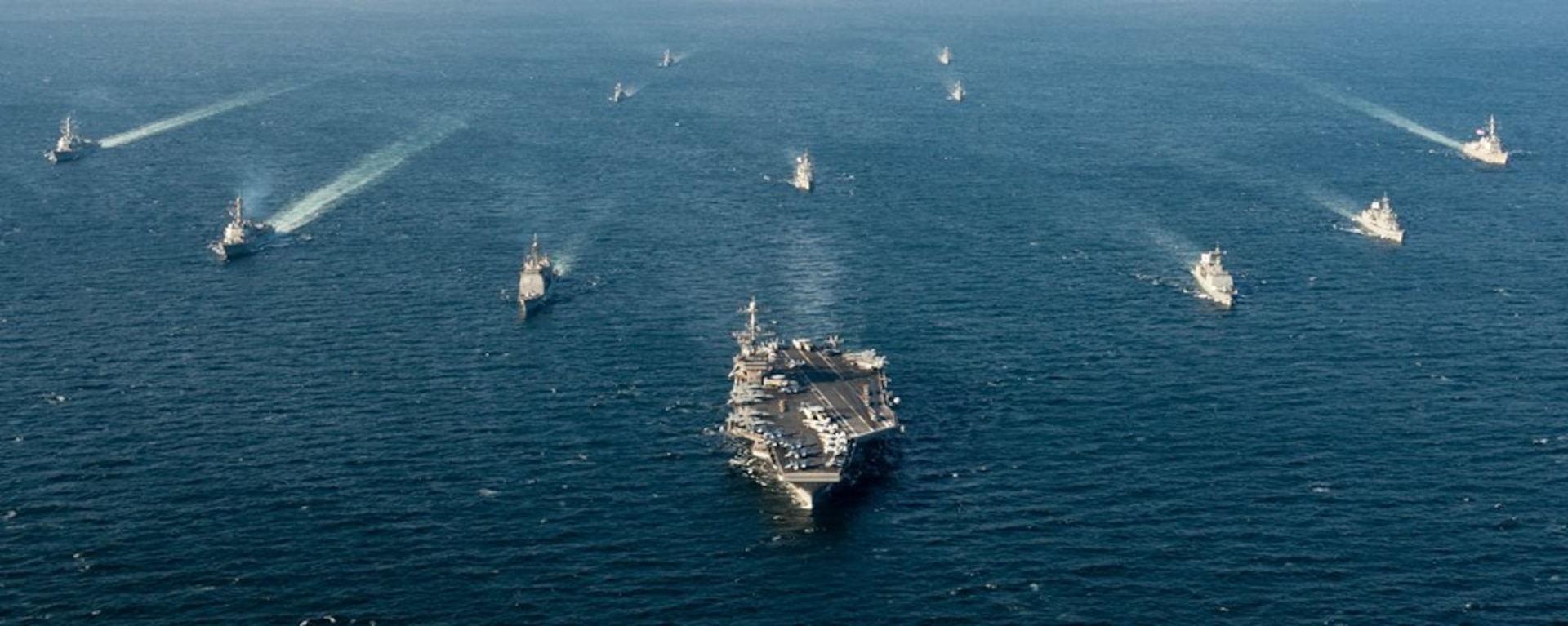 IMAGE: WATERS SURROUNDING THE KOREAN PENINSULA - Ships assigned to the John C. Stennis Carrier Strike Group and ships assigned to the Republic of Korea Navy, 1st Fleet Maritime Battle Group One, are underway in formation during a Maritime Counter Special Operations Force exercise. The Navy is refocusing efforts to develop and deploy new electromagnetic maneuver warfare technologies for integration in the Fleet and its carrier strike groups, the Naval Surface Warfare Center Dahlgren Division announced, Nov. 1, 2017.  (U.S. Navy photo by Mass Communication Specialist 3rd Class Andre T. Richard/Released)