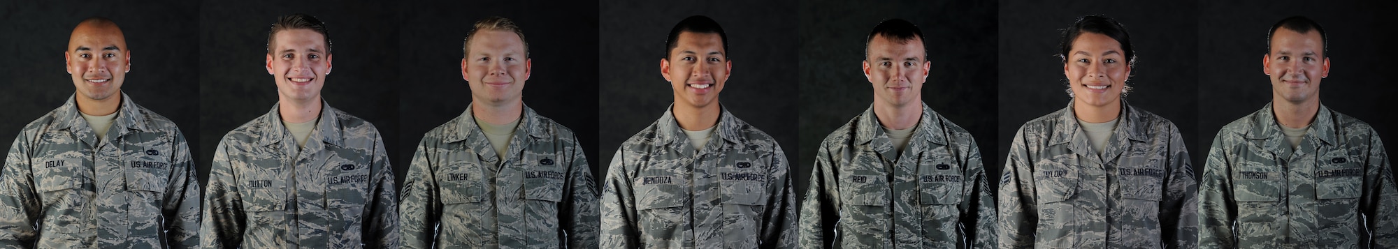 From left to right, U.S. Air Force Staff Sgt. Eric Delay, Airman 1st Class Andrew Dutton, Staff Sgt. Ian Linker, Senior Airman Edwin Mendoza, Tech. Sgt. Thomas Reid, Senior Airman Juli Taylor and Senior Airman Shawn Thomson, all crew chiefs assigned to the 509th Aircraft Maintenance Squadron, embody the Air Force core value of Service before Self when they traveled from Whiteman Air Force Base, Mo., Oct. 1 to 8, 2017, to Texas in support of hurricane relief efforts.