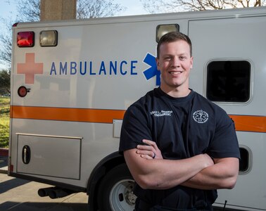 Staff Sgt. Lucas Reaume, paramedic with the 59th Medical Wing, poses for a portrait at Wilford Hall Ambulatory Service Center, Texas, Feb. 9, 2017. The paramedics are on stand-by 24 hours a day for any medical emergencies that occur on base. (U.S. Air Force photo by Senior Airman Stefan Alvarez)