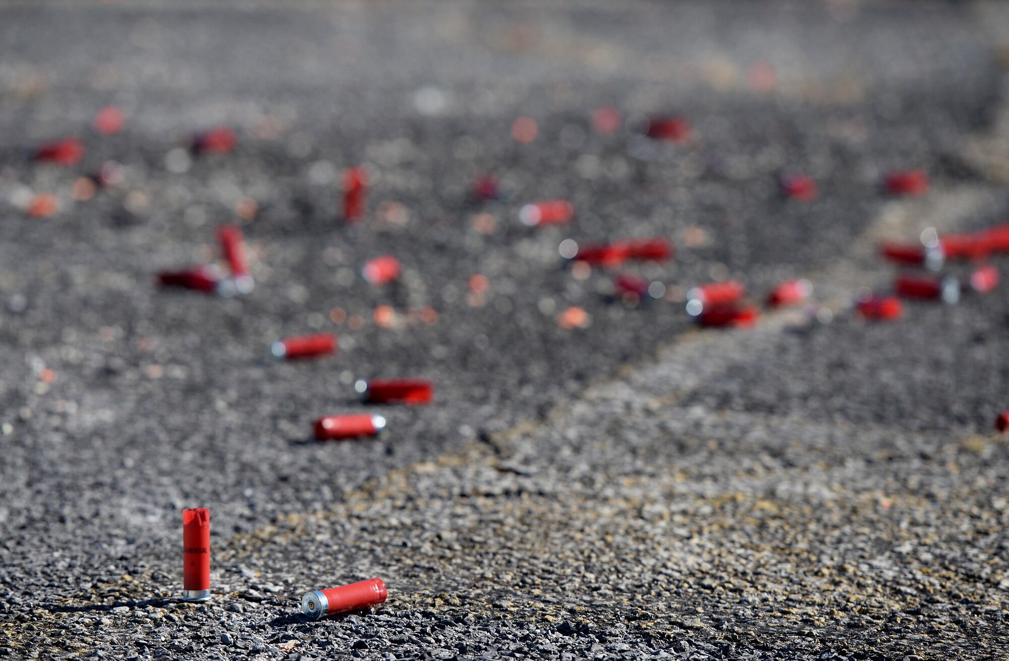 Shells lay scattered at the firing range after the turkey shoot’s skeet shooting event Oct. 26, 2017, on Columbus Air Force Base, Mississippi. Skeet shooting was one of three parts during the competition and shooters had a chance earn 100 points, the total competition was out of 300 points. (U.S. Air Force photo by Airman 1st Class Keith Holcomb)