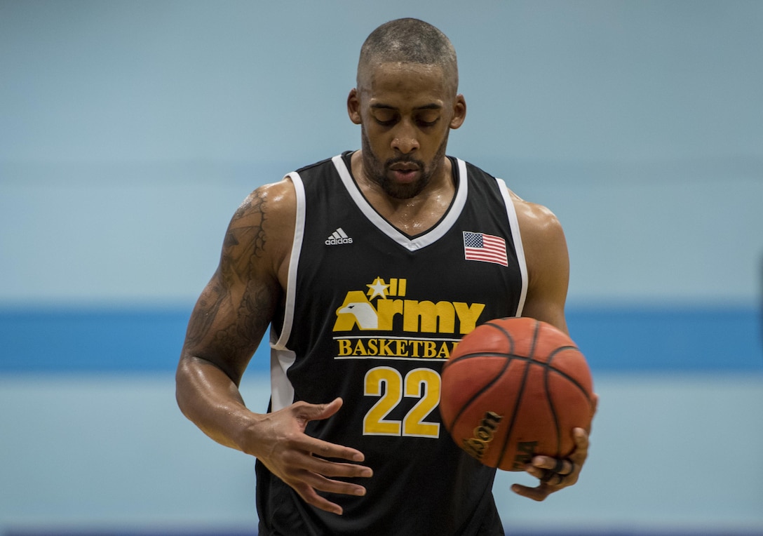 SAN ANTONIO (Nov. 02, 2017) - U.S. Army Spc. Derell Henderson, assigned to Fort Carson, Colo. prepares to shoot a free throw during a basketball game. The 2017 Armed Forces Basketball Championship is held at Joint Base San Antonio, Lackland Air Force Base from 1-7 November. The best two teams during the double round robin will face each other for the 2017 Armed Forces crown. (U.S. Navy photo by Mass Communication Specialist 2nd Class Emiline L. M. Senn/Released)