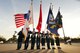 The U.S. Strategic Command’s honor guard posts the colors prior to leading members of team Offutt and tenant units in the 2011 Veterans Day parade held on Mission Avenue in Bellevue, Neb.