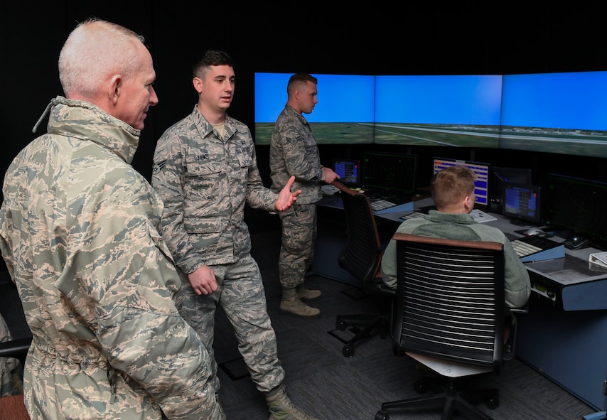 Chief Master Sgt. Alan Boling, Eighth Air Force command chief, visited Minot Air Force Base, N.D., Oct. 31, 2017. During his visit, Boling toured the Air Traffic Control tower, the alert facility and the B-52H Stratofortress parking areas.