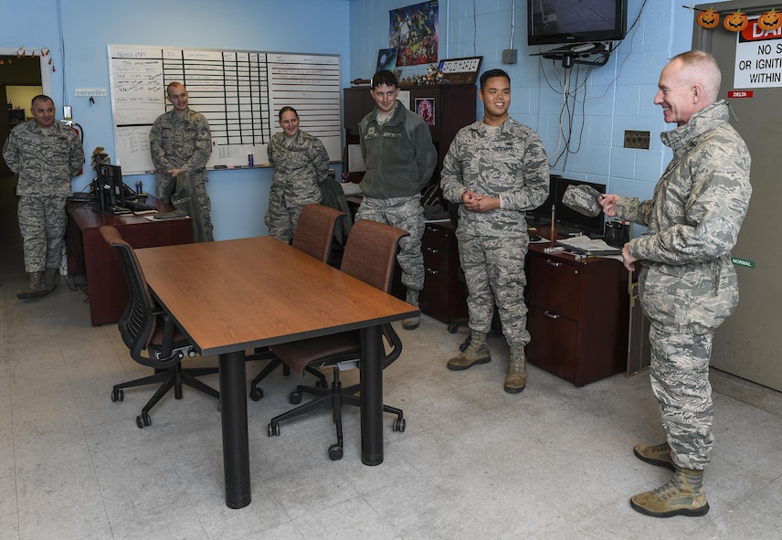 Chief Master Sgt. Alan Boling, Eighth Air Force command chief, visited Minot Air Force Base, N.D., Oct. 31, 2017. During his visit, Boling toured the Air Traffic Control tower, the alert facility and the B-52H Stratofortress parking areas.