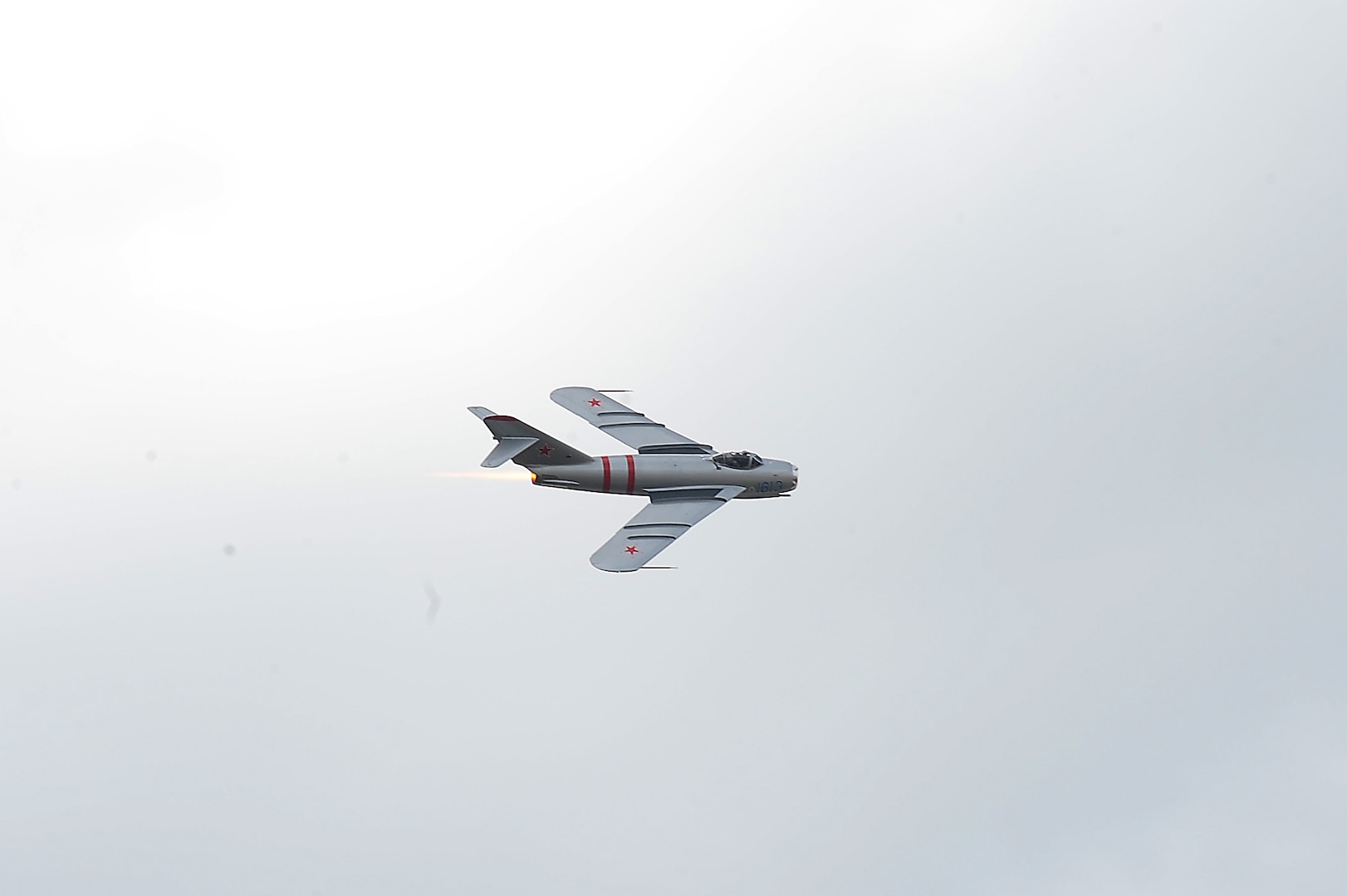 MiG-17 aircraft demonstrates various maneuvers during the 2017 Joint Base San Antonio Air Show and Open House Nov. 4, at JBSA-Lackland, Kelly Field Annex.  Air shows allow the U.S. military and civilian demonstration teams to display their capabilities through aerial demonstrations and static displays.  The air show gives attendees an opportunity to get up close and personal to see some of the equipment and aircraft used by the U.S. military today. (U.S. Air Force photo by Joel Martinez/Released)