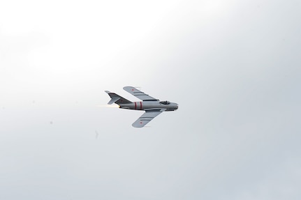 MiG-17 aircraft demonstrates various maneuvers during the 2017 Joint Base San Antonio Air Show and Open House Nov. 4, at JBSA-Lackland, Kelly Field Annex.  Air shows allow the U.S. military and civilian demonstration teams to display their capabilities through aerial demonstrations and static displays.  The air show gives attendees an opportunity to get up close and personal to see some of the equipment and aircraft used by the U.S. military today. (U.S. Air Force photo by Joel Martinez/Released)