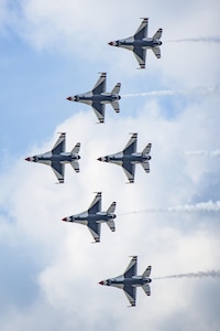 The U.S. Aerial Demonstration Squadron “Thunderbirds” perform at the Joint Base San Antonio Air Show and Open House Nov. 4, 2017, at JBSA-Lackland, Kelly Field. Air Shows allow the Air Force to display the capapbilities of our aircraft to the American Public through aerial demonstration and static displays.
