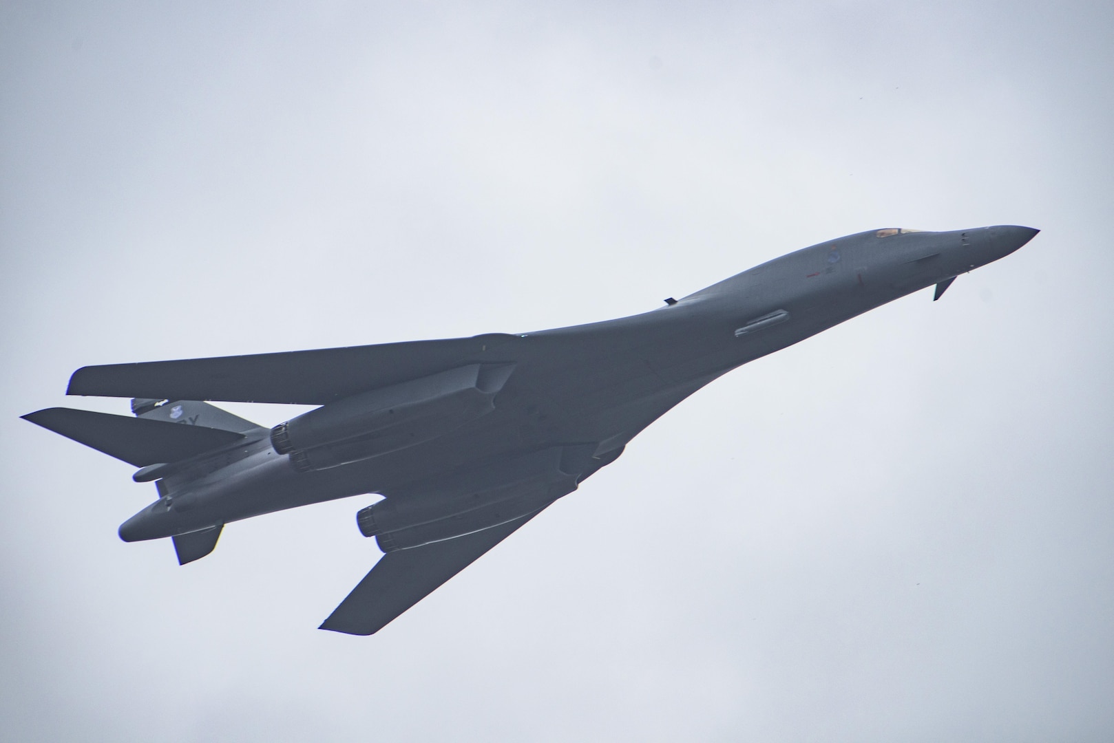 A B-1 Lancer flies at the Joint Base San Antonio Air Show and Open House Nov. 4, 2017, at JBSA-Lackland, Kelly Field, Texas. The B-1 Lancer is a supersonic variable-sweep wing, heavy bomber used by the United States Air Force.