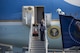 President Donald J. Trump and First Lady Melania Trump wave to a crowd of service members and their families upon arriving to Japan, Nov. 5, 2017, at Yokota Air Base, Japan.
