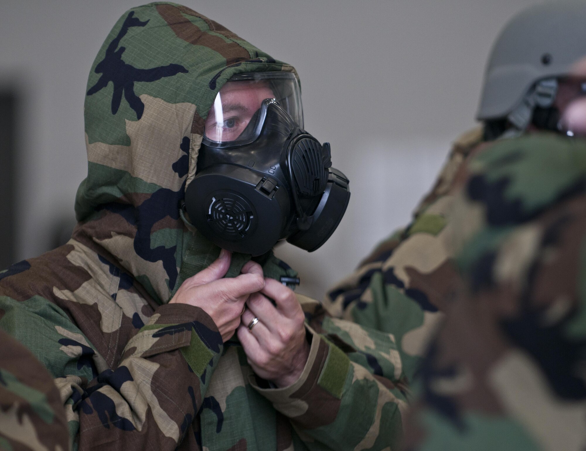U.S. Air Force Airmen assigned to the 916th Air Refueling Wing participated in an Ability to Survive and Operate Rodeo at Seymour Johnson Air Force Base, N.C., Nov. 4, 2017. Approximately 300 Airmen, donned Mission-Oriented Protective Posture gear to test their ability to accurately and quickly change between postures, as well as performed tests to detect chemical agents in a potentially contaminated area.