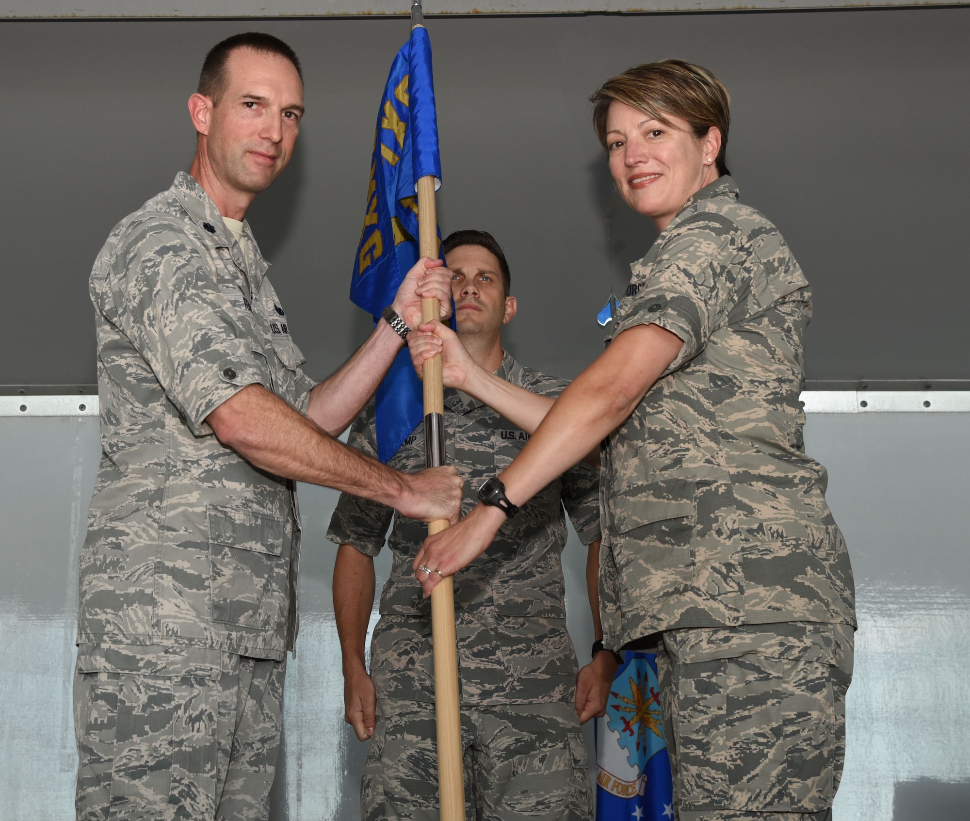Lt Col Ginger Ormond, 927th Aircraft Maintenance Squadron commander gives her first speech since being named into the position at her assumption of command ceremony at MacDill Air Force Base, FL on Nov 5th, 2017. Ormond is a graduate of the University of South Florida with a Bachelor’s of Science in Industrial Engineering, and commissioned through the Reserve Officer Training Corps. (U.S. Air Force photo by Staff Sgt. Xavier Lockley)