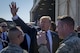 President Donald J. Trump waves to service members and their families upon arriving to Japan, Nov. 5, 2017, at Yokota Air Base, Japan.