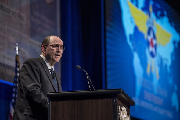 Under Secretary of the Air Force Matthew Donovan speaks at the Airlift/Tanker Association and Air Mobility Command Symposium in Orlando, Fla., Oct. 26, 2017. This year’s conference theme, “Mobility Airmen: Agile, Innovative and Ready to Roll,” provides Air Force leadership, industry experts, and academia an opportunity to work together with current and former Mobility Airmen from around the world to discuss issues and challenges facing America and the Air Mobility community. A/TA provides leadership the opportunity to better understand the impact that more than 124,000 Total Force Mobility Airmen have on the global mobility mission. (U.S. Air Force photo by Tech. Sgt. Jodi Martinez)