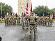 The 4th Brigade, 100th Training Division, officially transitioned to the 94th Training Division - Force Sustainment during a patch ceremony at Fort Sam Houston, Texas on Nov. 3, 2017. Soldiers assigned to the 4th Brigade serve as instructors for the 68 military occupational series. (U.S. Army Reserve Photo by Sgt. 1st Class Emily Anderson)