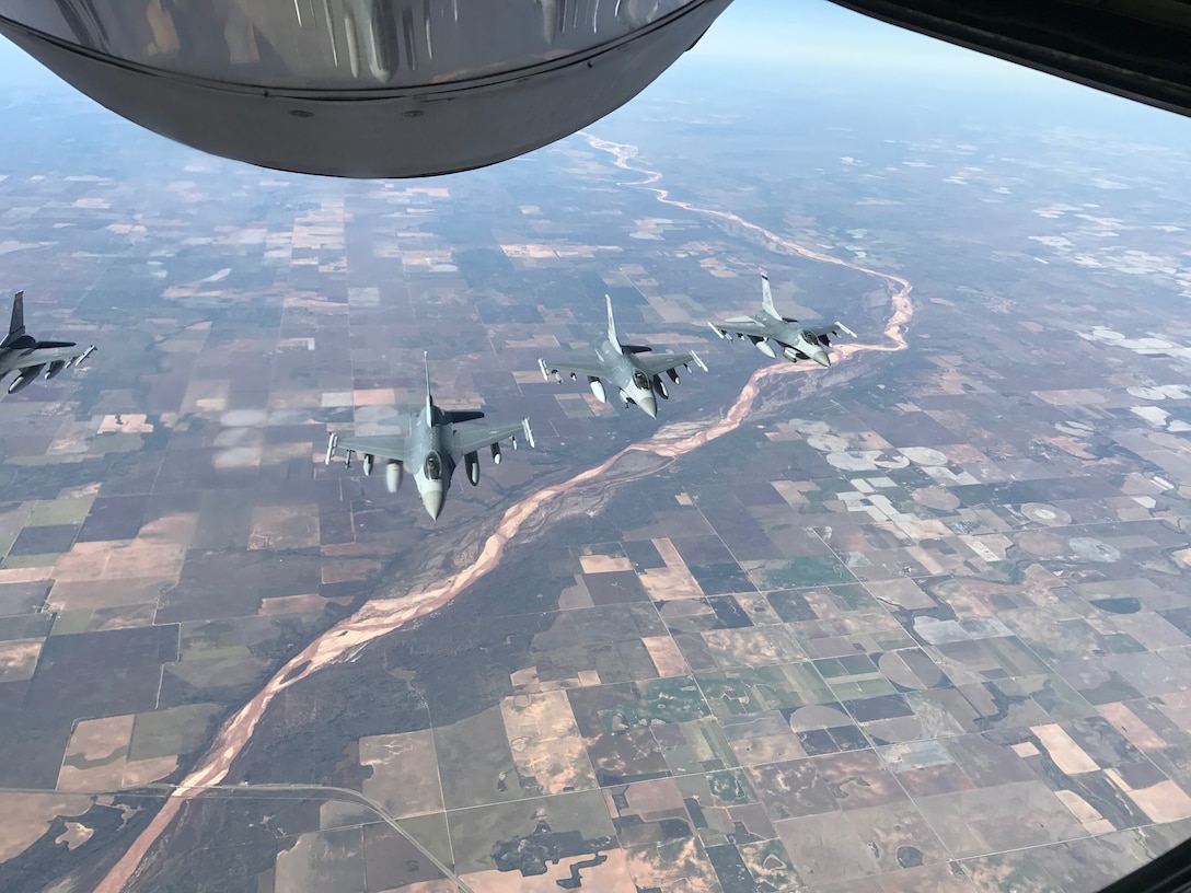 Four of six F-16Cs from the 549th Combat Training Squadron