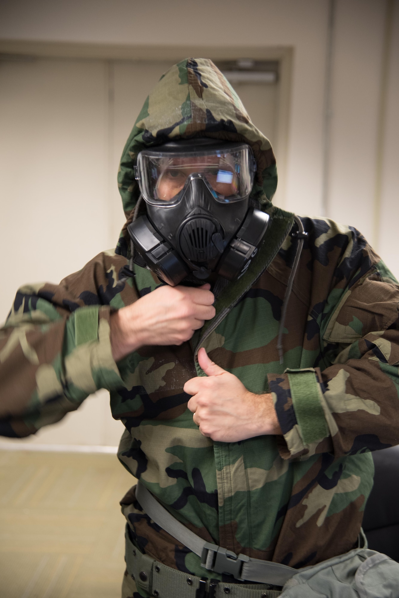Members of the 403rd Wing at Keesler Air Force base participated in an exercise on Nov 4, 2017 during the November Unit Training Assembly to assess and evaluate the Airmen's Abilty to Survive and Operate during a wartime mission while under conventional or chemical attacks. (U.S. Air Force photo by Maj. Marnee A.C. Losurdo)