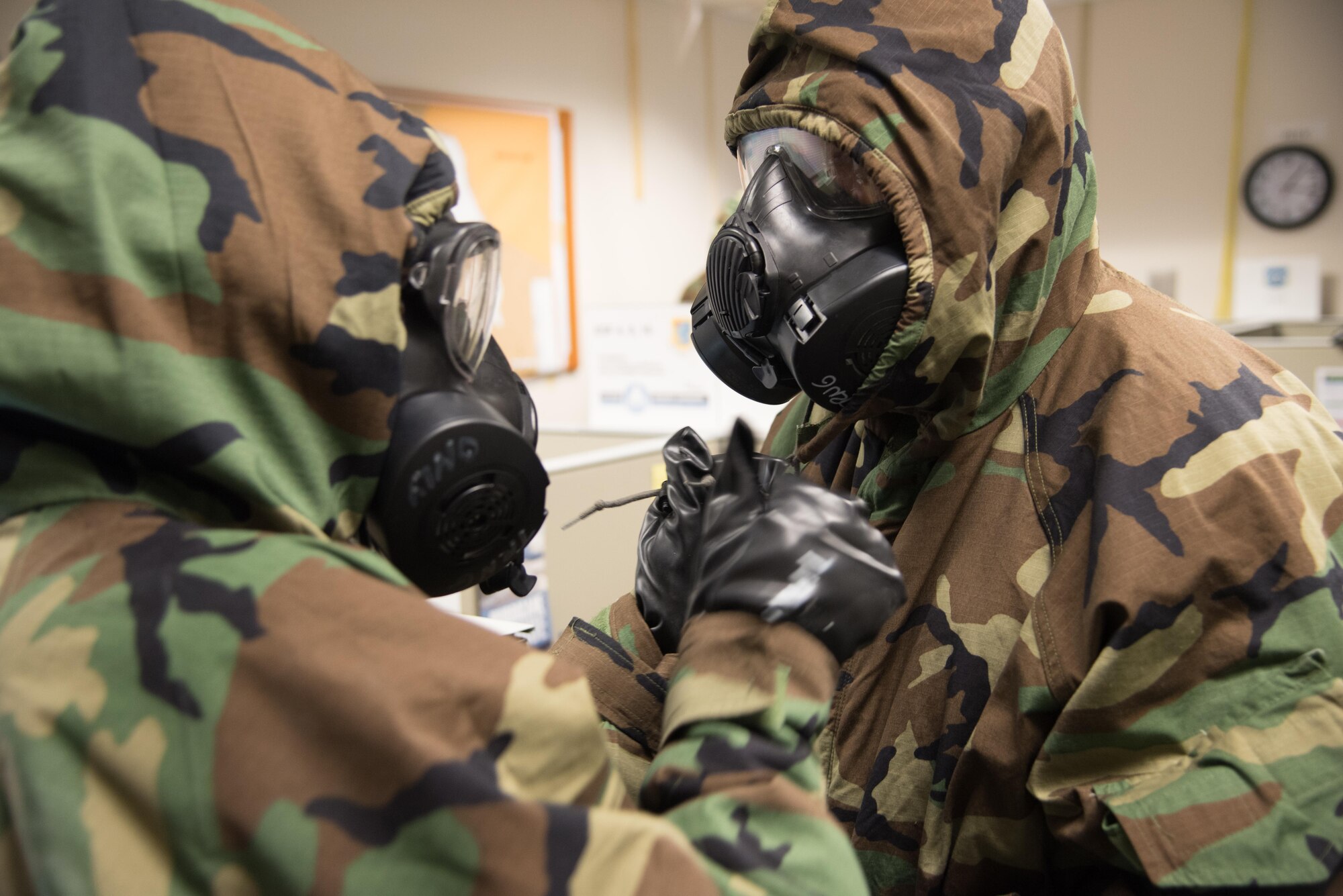 Members of the 403rd Wing at Keesler Air Force Base participated in an exercise on Nov 4, 2017 during the November Unit Training Assembly to assess and evaluate the Airmen's Abilty to Survive and Operate during a wartime mission while under conventional or chemical attacks. (U.S. Air Force photo by Maj. Marnee A.C. Losurdo)