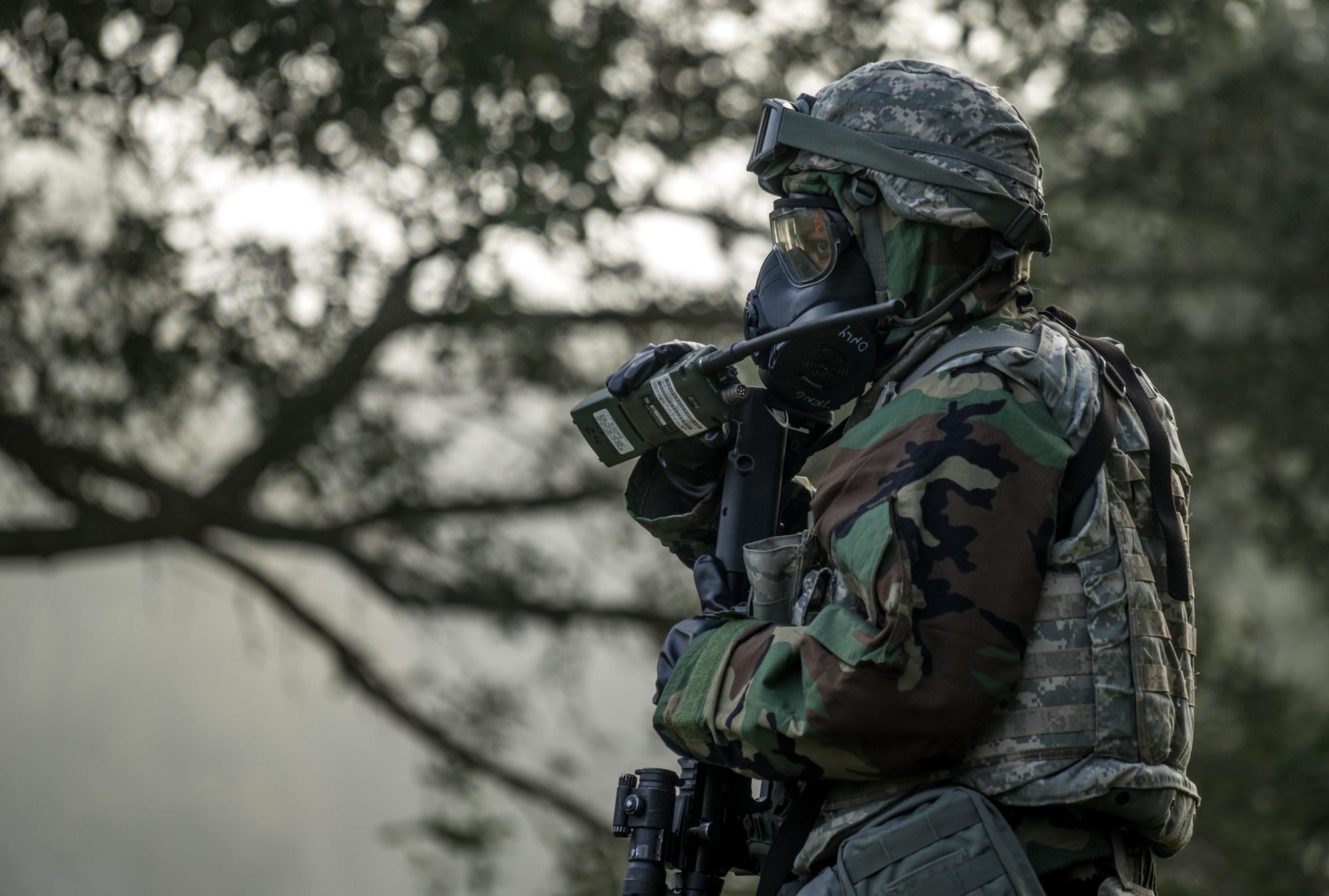 Members of the 403rd Wing at Keesler Air Force base participated in an exercise on Nov 4, 2017 during the November Unit Training Assembly to assess and evaluate the Airmen's Abilty to Survive and Operate during a wartime mission while under conventional or chemical attacks. (U.S. Air Force photo by Staff Sgt. Shelton Sherrill)