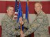 Col. Lawson A. Copley (right) receives the 301st Medical Squadron guidon from Col. Gregory C. Jones, 301st Fighter Wing commander, during a Change of Command ceremony Nov. 5, 2017, at Naval Air Station Fort Worth Joint Reserve Base, Texas. By taking the guidon, or unit flag, Col. Copley takes command of the squadron from the previous commander, Col. Robin L. Cholopisa. (U.S. Air Force photo by Tech. Sgt. Charles Taylor)