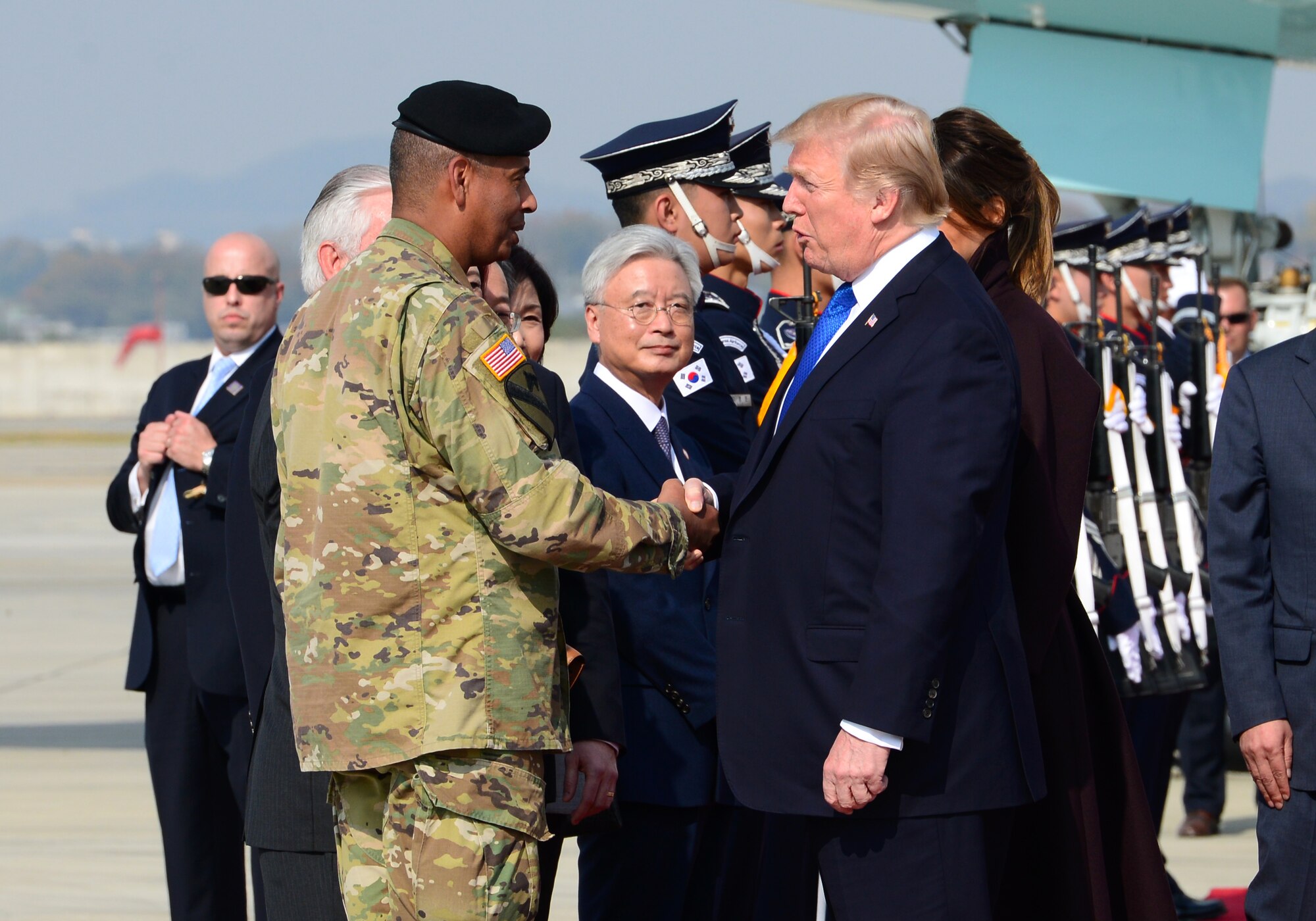 President Donald J. Trump lands at Osan