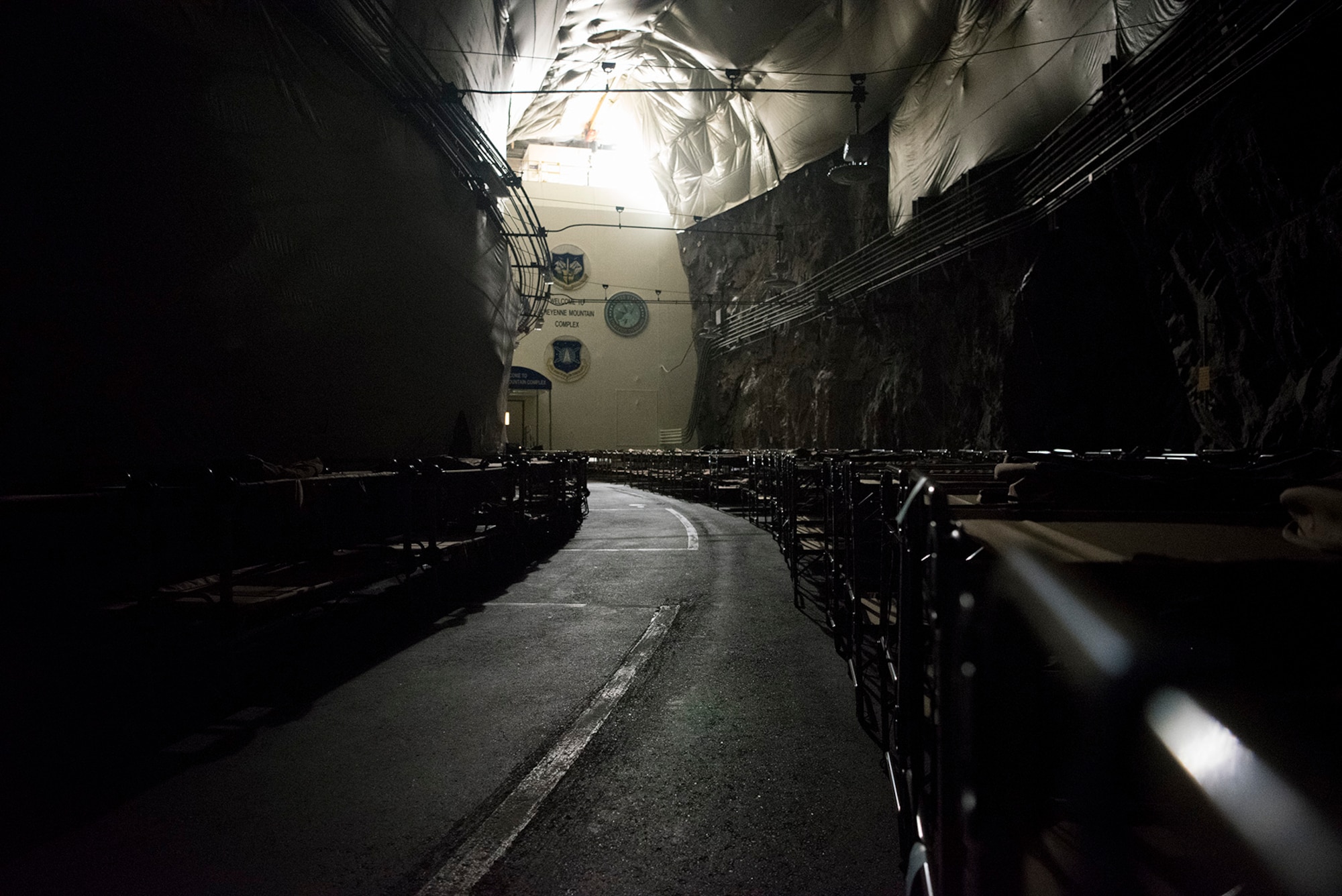 An entrance to Cheyenne Mountain Air Force Station, Colorado, converts to sleeping quarters during a training exercise on Nov. 2, 2017. During a training exercise or real world event in which the facility needs to be sealed up for an indefinite amount of time areas of the facility can be converted to living quarters. (U.S. Air Force photo by Steve Kotecki)