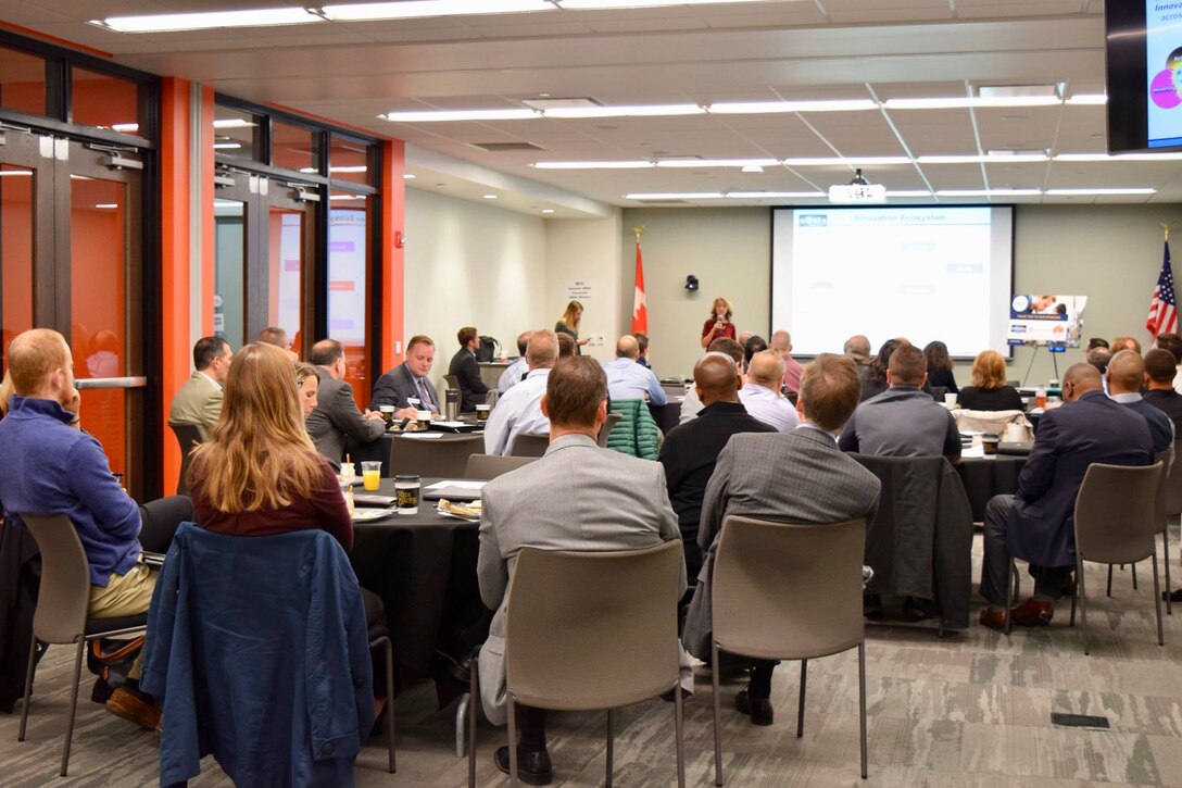 INDIANAPOLIS – Naval Surface Warfare Center, Crane Division (NSWC Crane) T2 Director, Brooke Pyne, and Deputy for Small Business, Matt Burkett, participated in ‘How to Do Business with NSWC Crane’ on Tuesday, an event hosted by the Indy Chamber of Commerce. Both Pyne and Burkett spoke to attendees about how to access technical equipment, collaborate with Crane, license Navy-developed technology, and more.