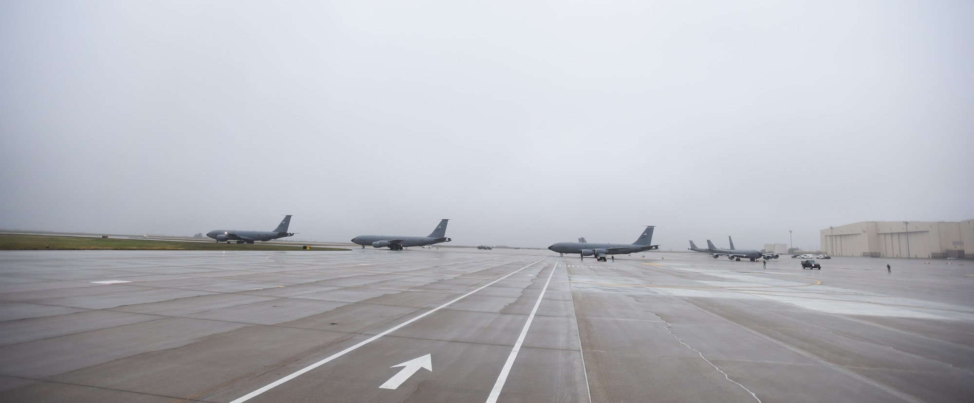 KC-135 Stratotankers taxis prior to take-off during Exercise Global Thunder 2018 Nov. 4, at McConnell Air Force Base, Kan. The scenario for the exercise integrates a variety of strategic threats to our nation and calls upon all the U.S. Strategic Command capabilities that would be provided to geographic combatant commanders in a real-world crisis. (U.S. Air Force photo by Amn Michaela R. Slanchik)