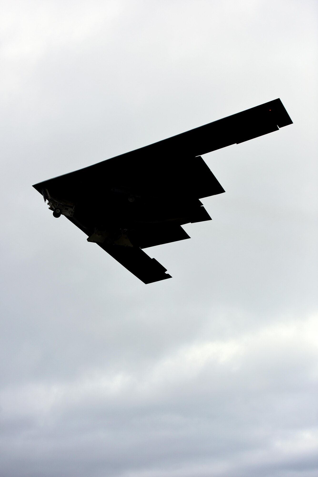 A U.S. Air Force B-2 Spirit flies over Whiteman Air Force Base, Mo., Nov. 4, 2017, during exercise Global Thunder 2018.