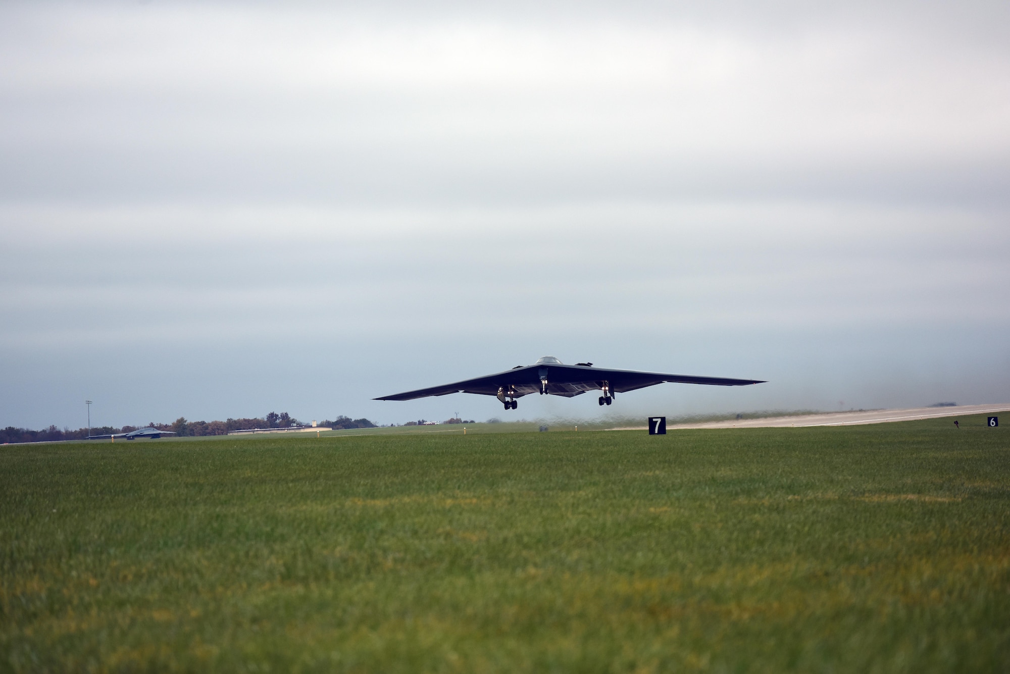 A U.S. Air Force B-2 Spirit takes off from Whiteman Air Force Base, Mo., Nov. 4, 2017, during exercise Global Thunder 2018.