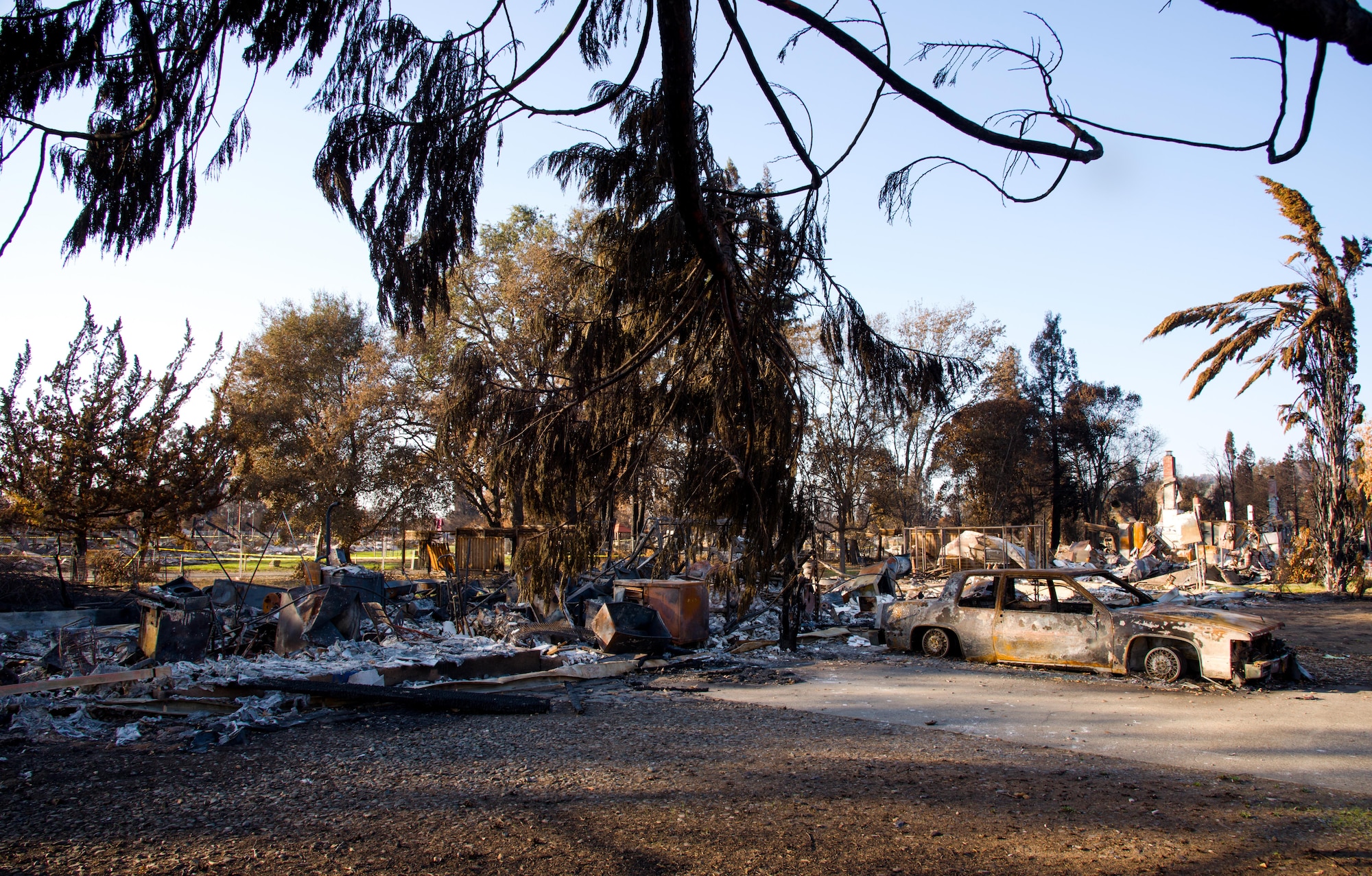 The neighborhood of Senior Airman Martin Baglien, 349th Civil Engineer Squadron firefighter, family’s home lies in ruin after the California wildfire in Santa Rosa, Calif., on Oct. 31, 2017. The recent wildfires consumed more than 15,000 homes, and caused at least $3 billion in damage. The city of Santa Rosa alone lost 5 percent of it’s housing.