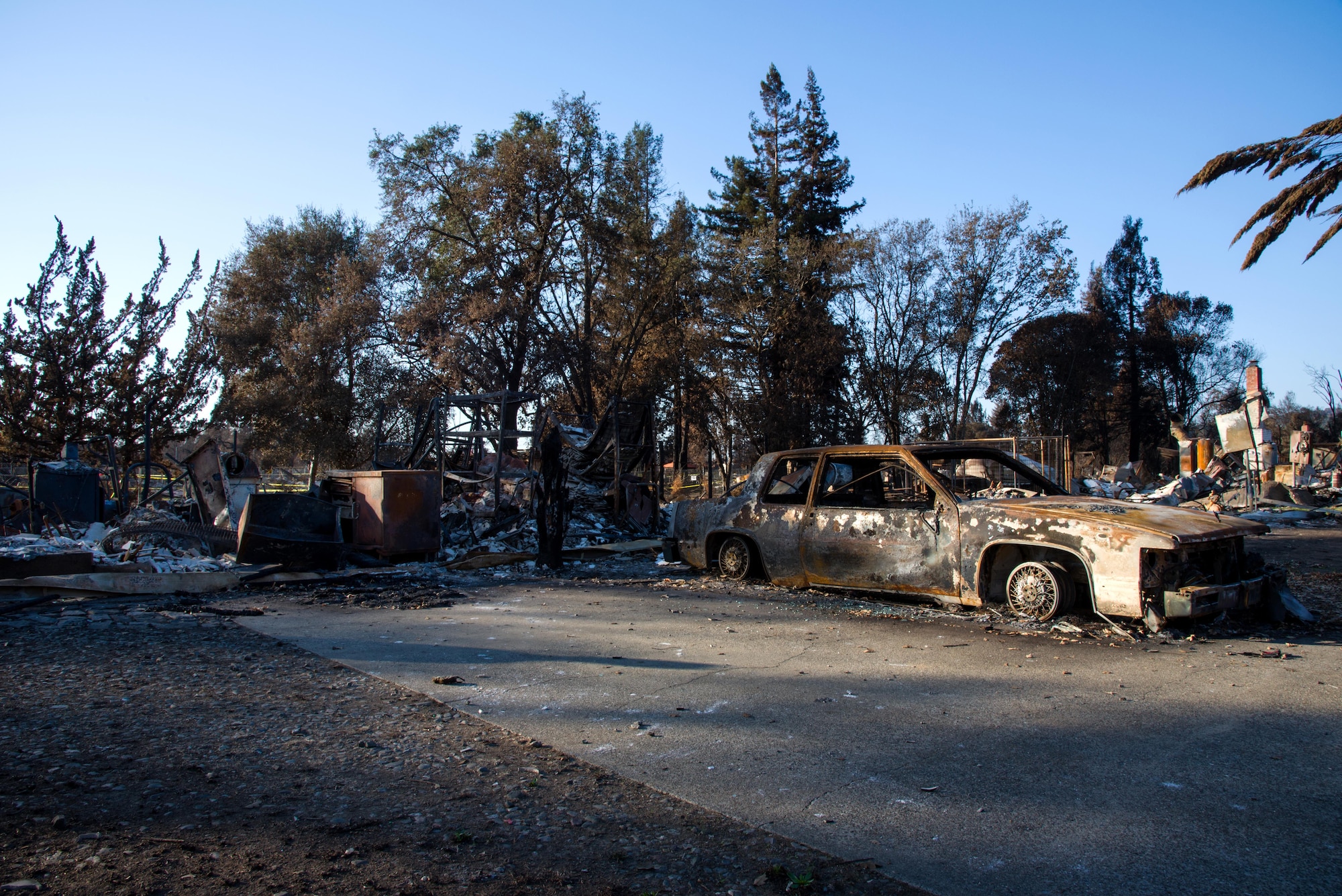 Here lies the remains of the family home of Senior Airman Martin Baglien, 349th Civil Engineer Squadron firefighter, in Santa Rosa, Calif., on Oct. 31, 2017. Baglien was awakened in the early hours of the morning by his family telling him that their home was gone.