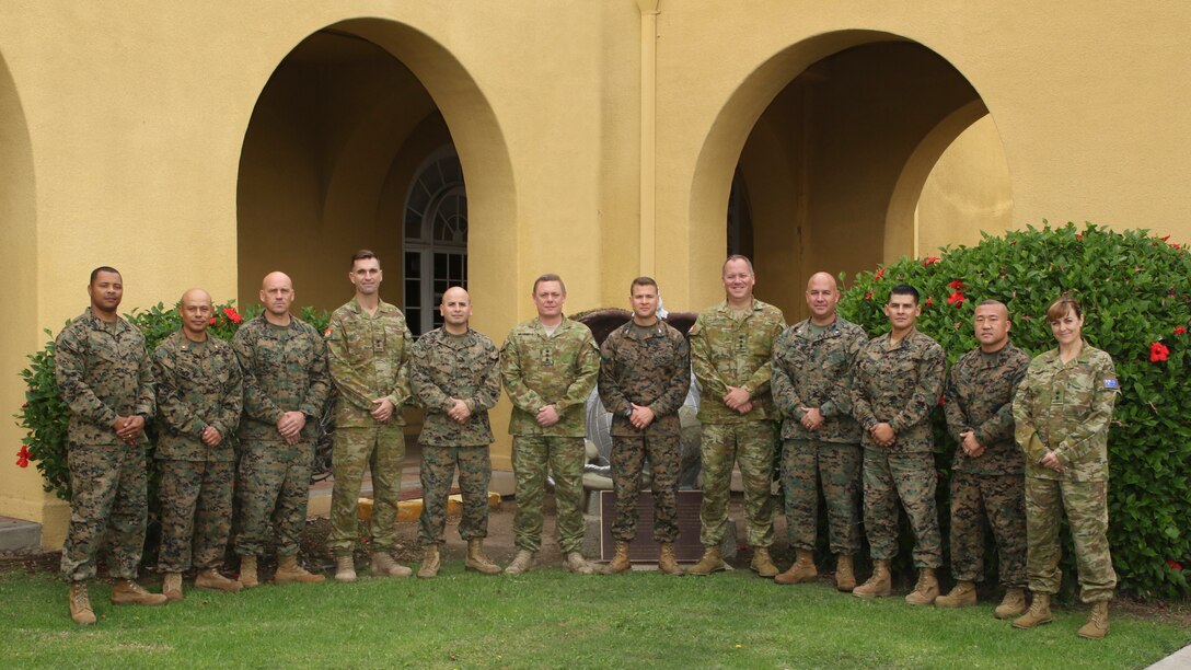 12th Marine Corps District's senior leadership hosted members of the Australian Army Recruiting Headquarters at a question and answer session about the Marine Corps' recruiting procedures aboard Marine Corps Recruit Depot, San Diego, Calif, Nov. 7, 2017. 12th MCD shares with our counterparts how to “locate, close-with and contract, enlist, access, and ship the highest quality of men and women our country has to offer.” (U.S. Marine Corps photo by Lance Cpl. Jesus McCloud)