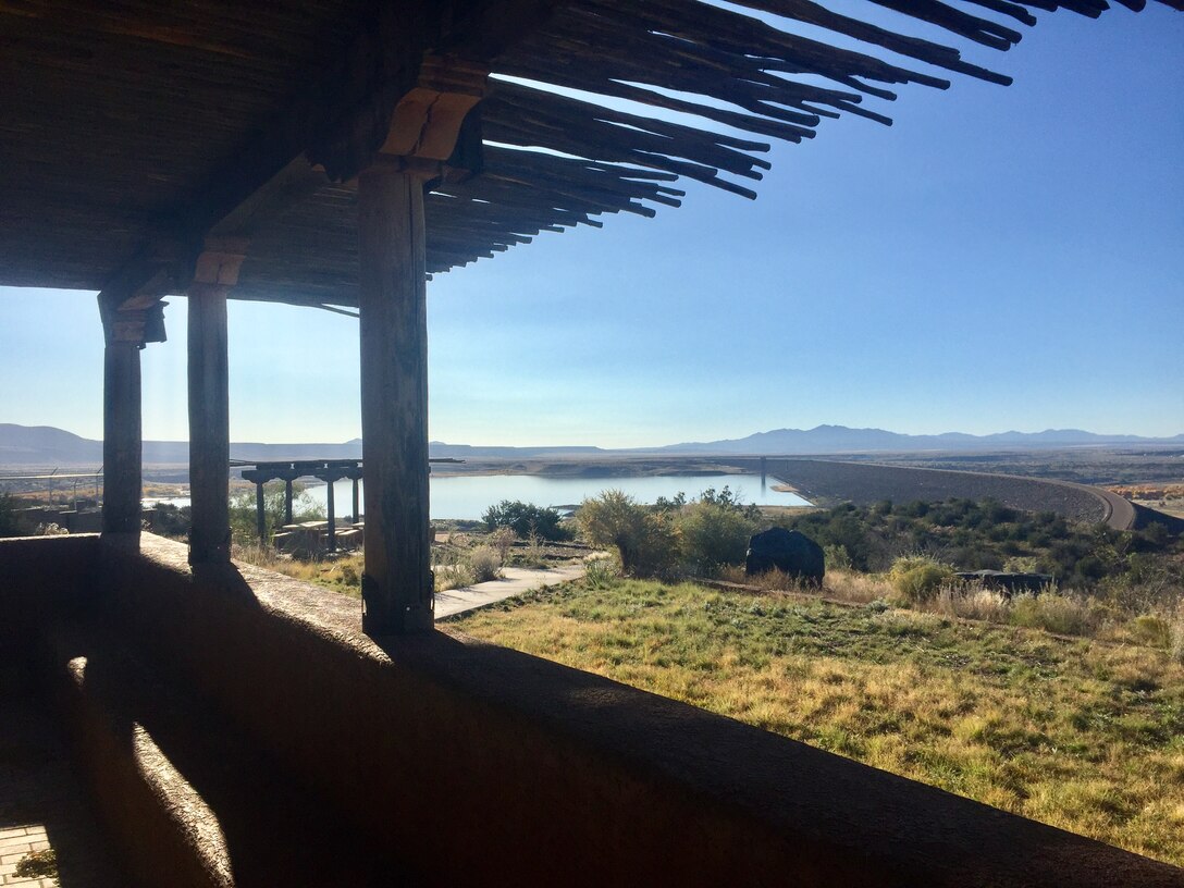 COCHITI LAKE, N.M. – A view of the lake and dam from the Visitor Center, Oct. 26, 2017.