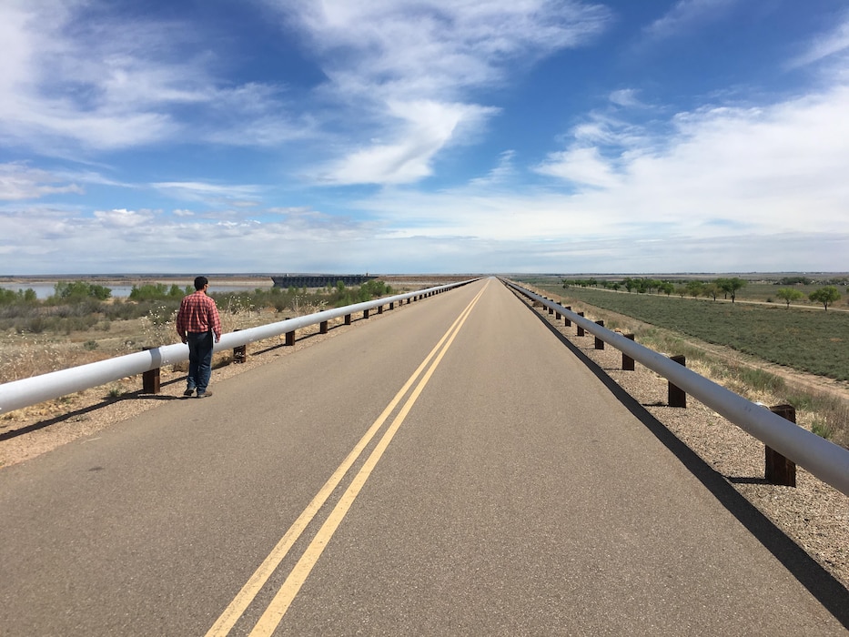 JOHN MARTIN DAM, Colo., -- The John Martin Dam Crest Road provides a scenic route to various recreational features as well as a panoramic view of the dam, April 27, 2017. Photo by Richard Negri. This was a 2017 Photo Drive entry.
