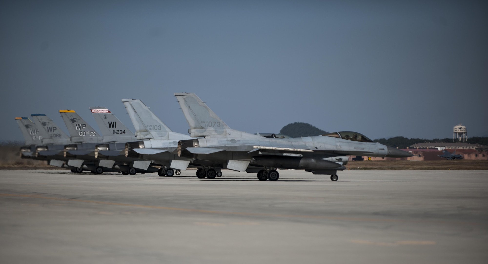 U.S. Air Force pilots assigned to the 8th Fighter Wing and 115th Fighter Wing with Republic of Korea Air Force pilots assigned to the 38th Fighter Group wait to takeoff at Kunsan Air Base, Republic of Korea, Oct. 30, 2017. The pilots carried out a “Friendship Flight” mission, continuing a long partnership of mutually strengthening cross-cultural communications and mission capabilities, ultimately enabling a better posture to execute the combat mission of “Take the Fight North” if called upon to do so. (U.S. Air Force photo by Staff Sgt. Victoria Taylor