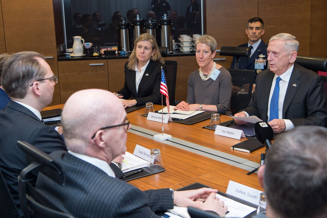 Defense Secretary Jim Mattis meets with the Finnish defense minister.