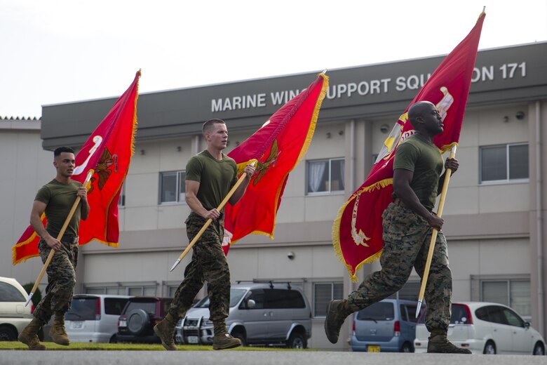 MAG-12 runs their battle colors in support of 1st MAW's 242-mile run