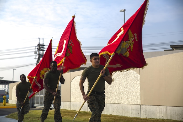 MAG-12 runs their battle colors in support of 1st MAW's 242-mile run