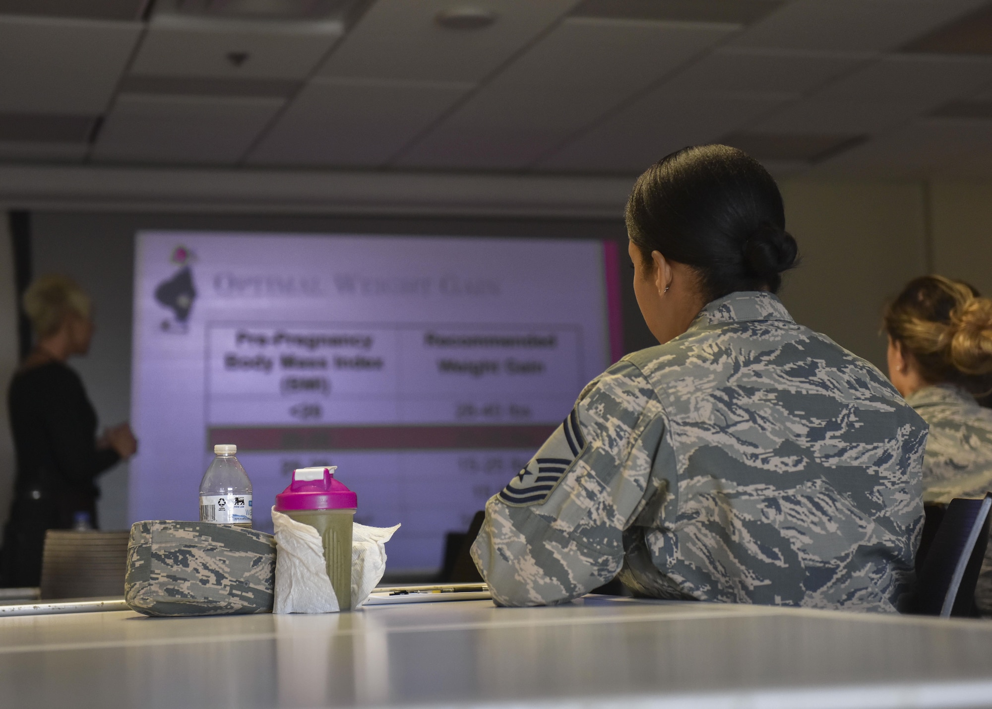 A student listens to a nutrition lesson on Joint Base Langley-Eustis, Va., Nov. 6, 2017.