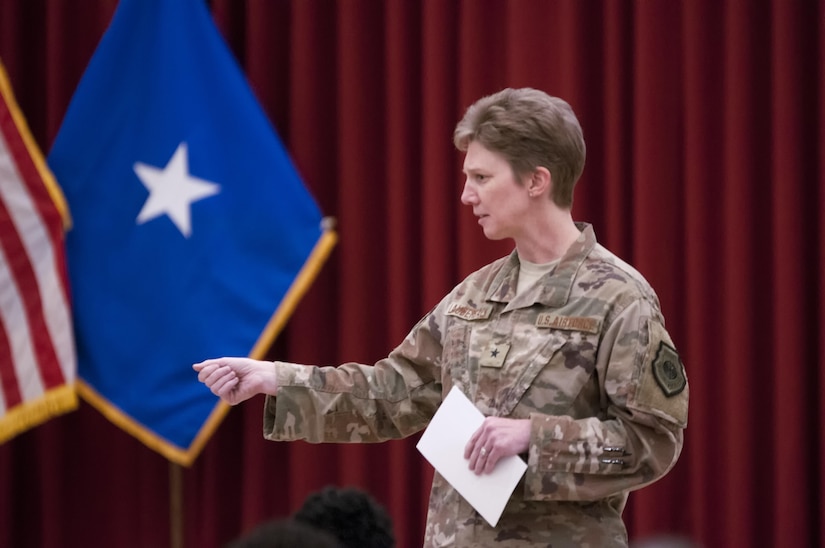 Female Soldier giving a speech.