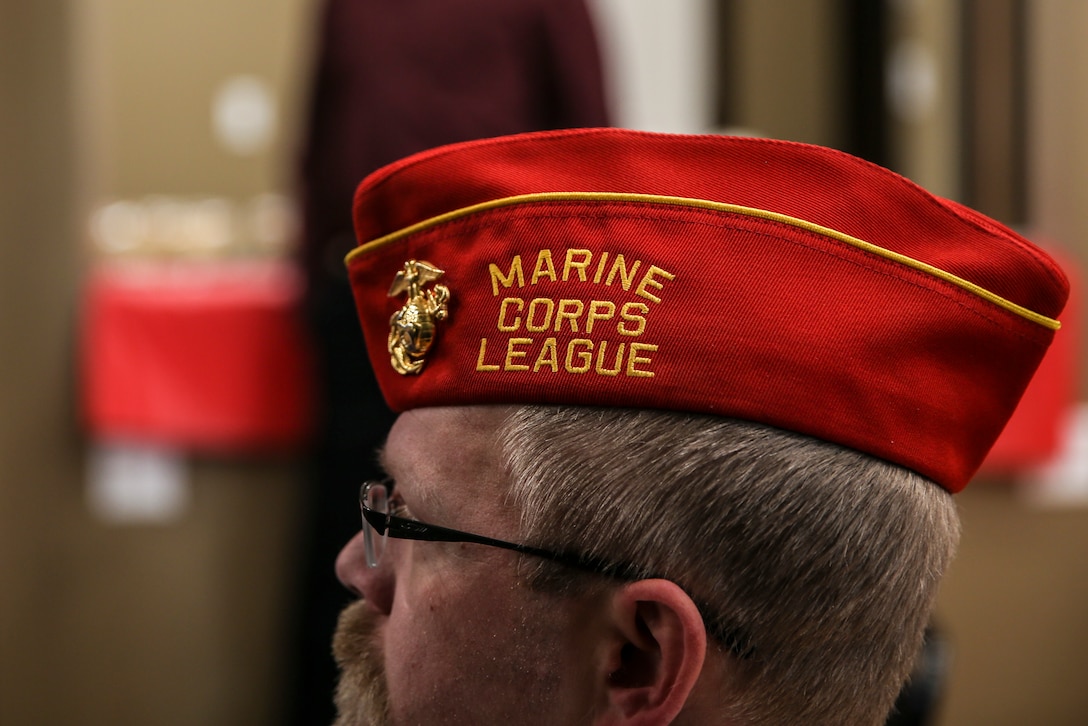 Tim Hansen observes during a Silver Star Award ceremony in honor of his cousin Lance Cpl. Donald J. Cline on Marine Corps League Detachment 1419, Mandan, North Dakota, Nov 1, 2017.