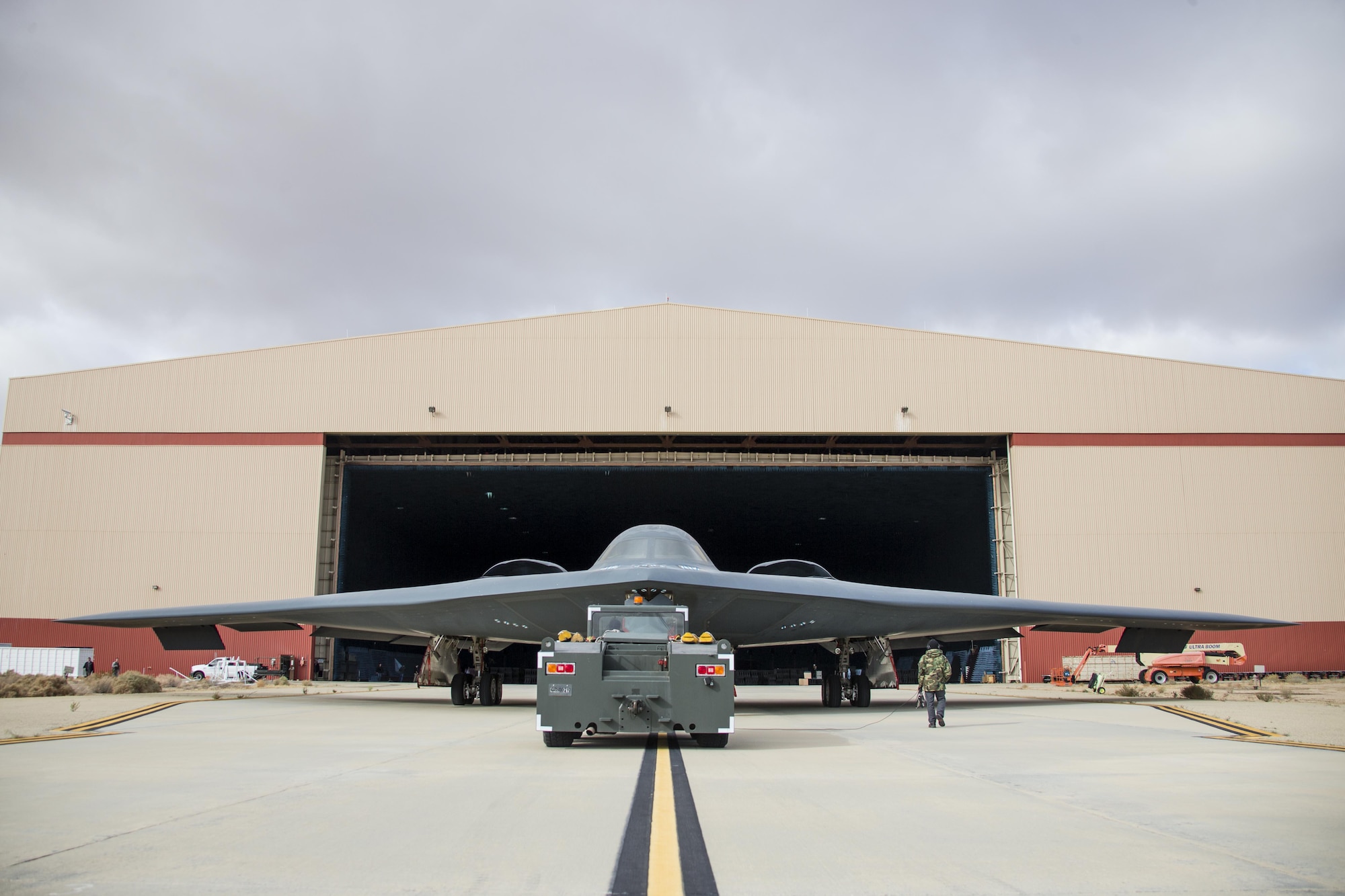 A B-2 Spirit bomber sits in the Benefield Anechoic Facility Nov. 28, 2016, preparing to undergo environmental control systems checks. The Air Force released photos this week of the stealth bomber’s first time in the BAF. (U.S. Air Force photo by Christian Turner)